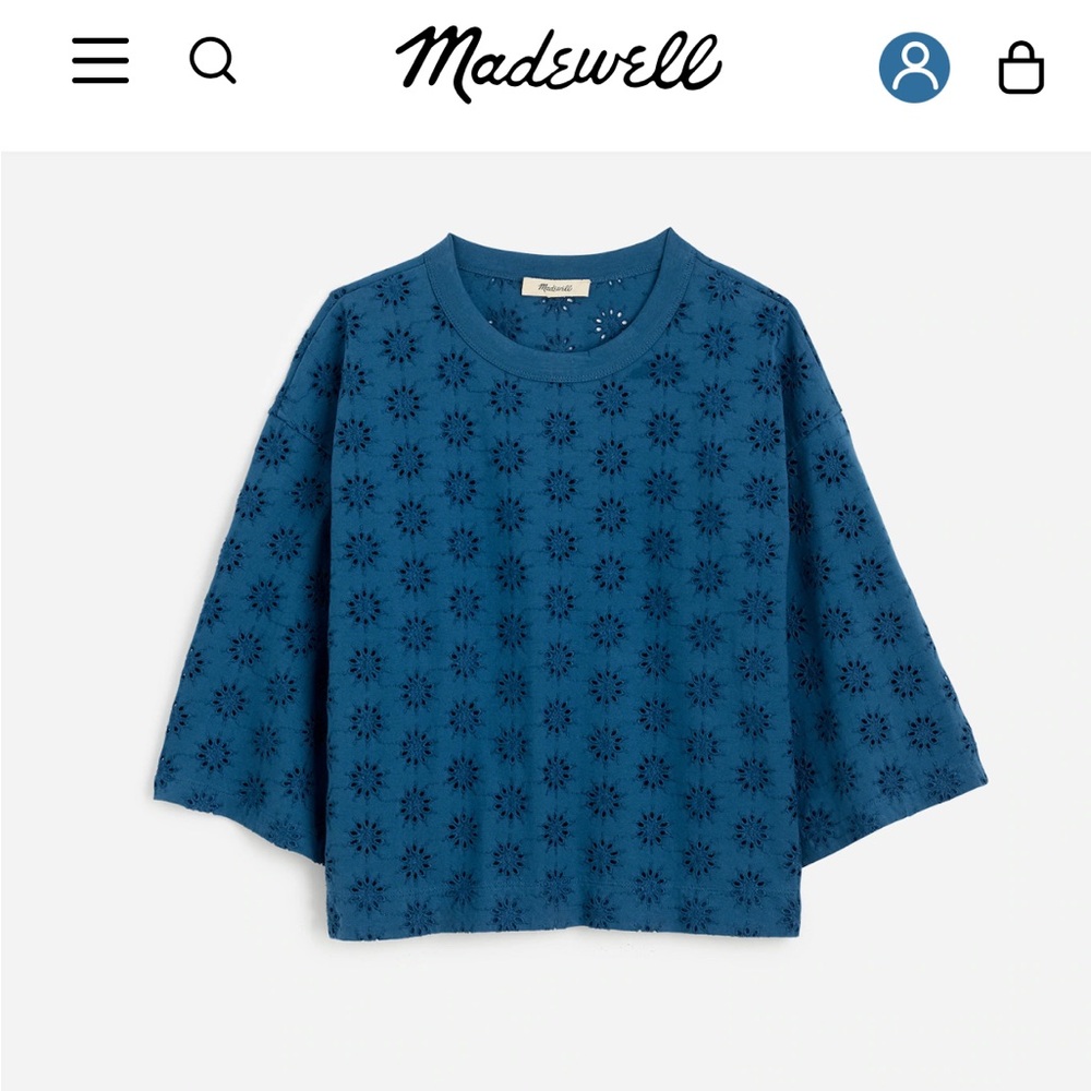 Madewell Blue Embroidered Wide-Sleeve Boxy Tee